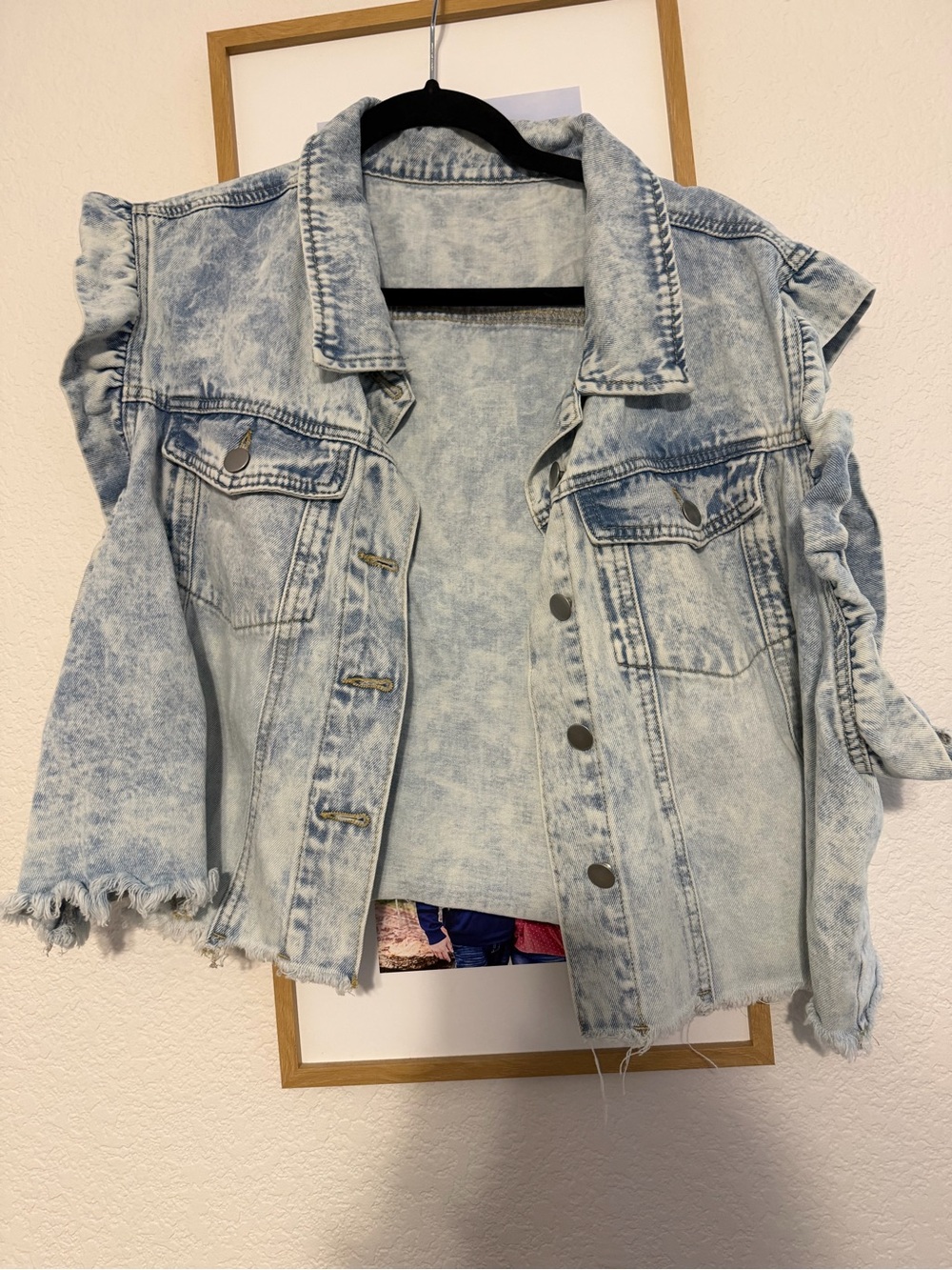 SHEIN Light Wash Denim Jacket with Ruffle Sleeves